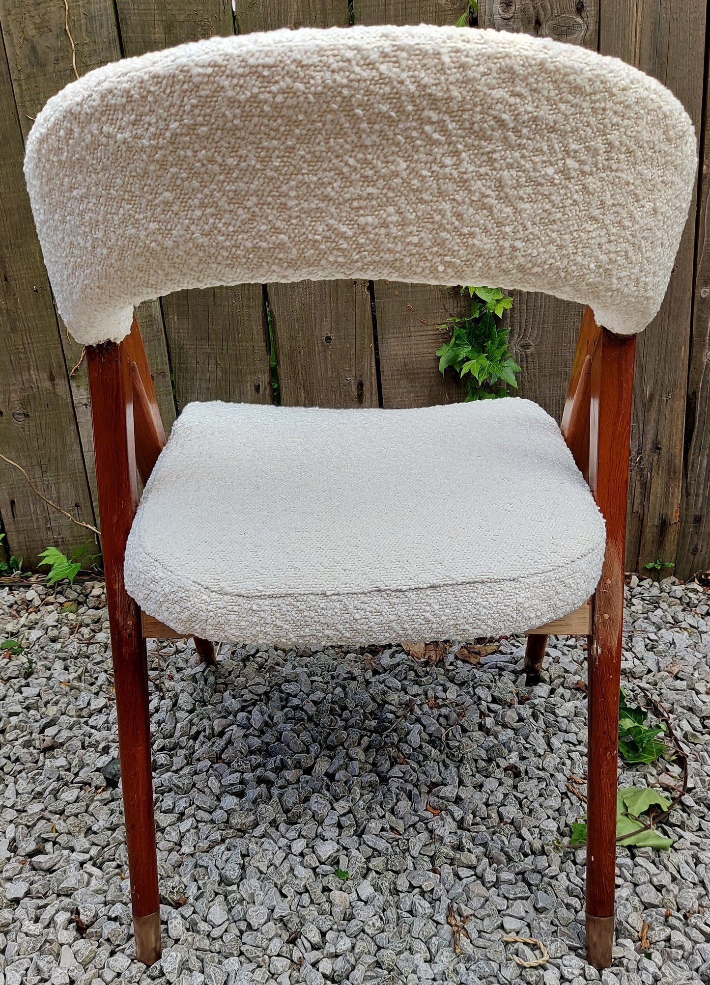 Mid century modern newly upholstered ivory boucle scissor leg chair