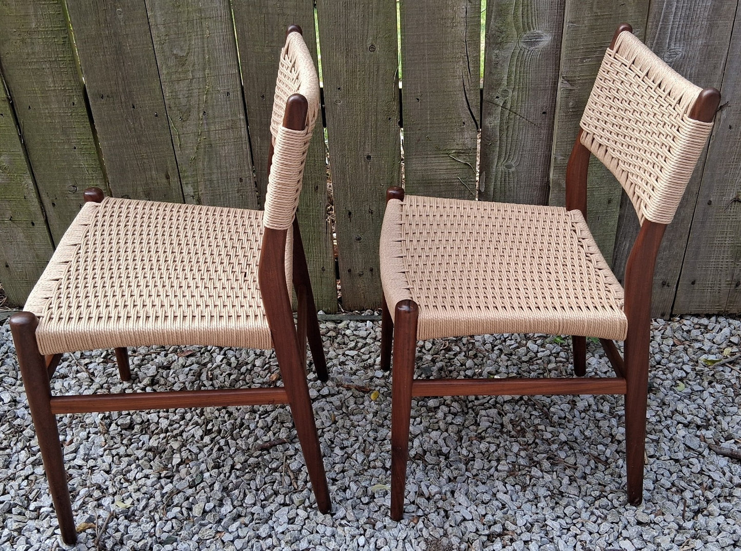 Mid Century Modern 2 danish paper cord back chairs