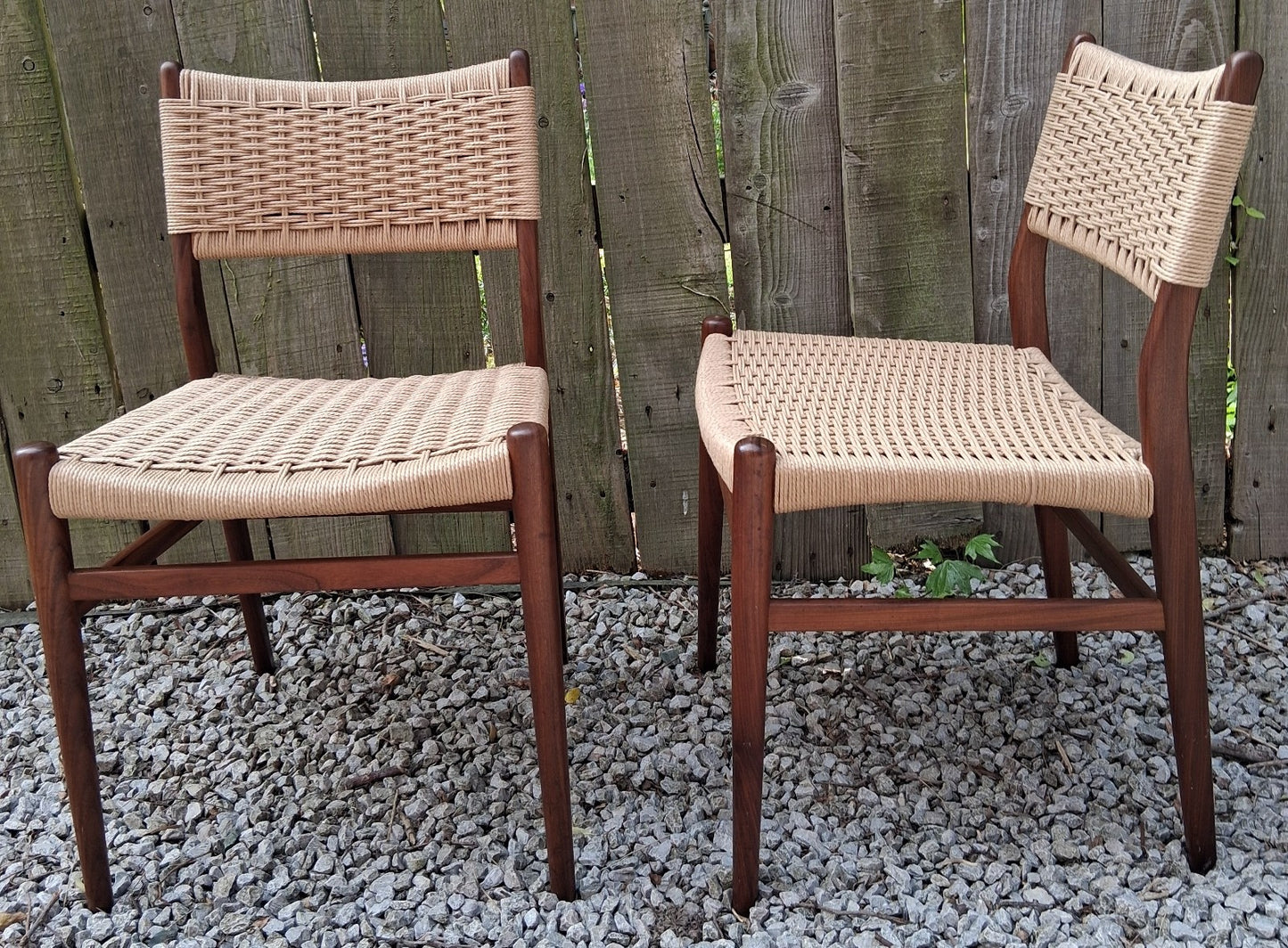 Mid Century Modern 2 danish paper cord back chairs