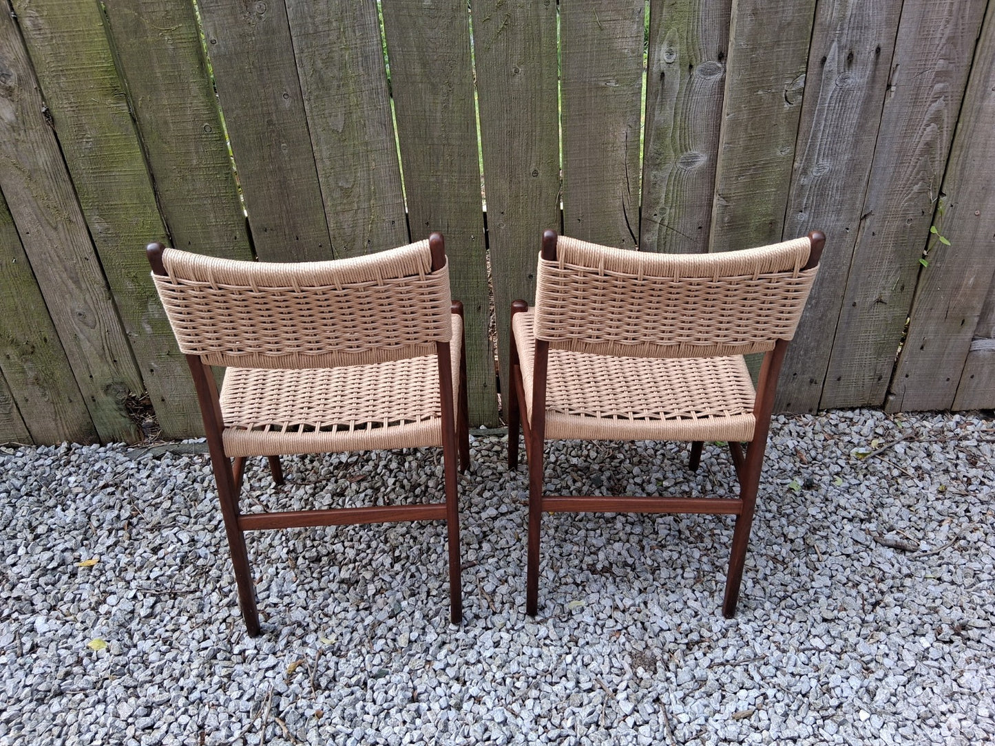 Mid Century Modern 2 danish paper cord back chairs