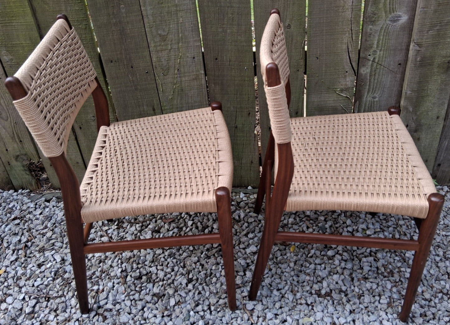 Mid Century Modern 2 danish paper cord back chairs