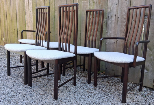 Mid Century Modern Danish Dining Chairs by Boltinge incl 2 carvers Ivory Boucle