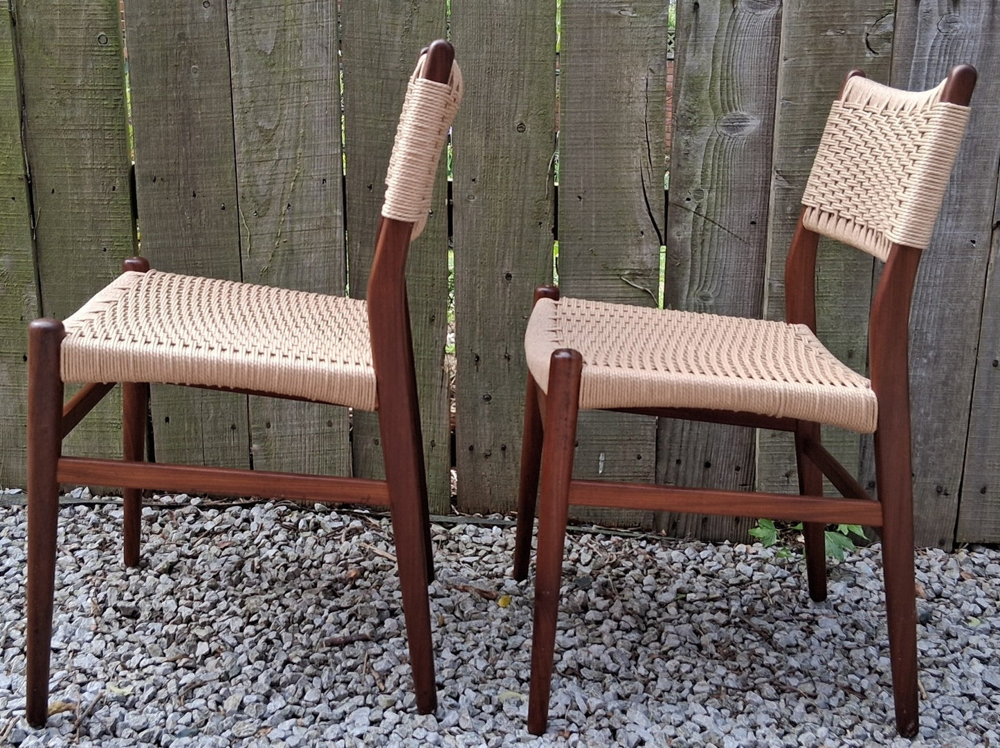 Mid Century Modern 2 danish paper cord back chairs