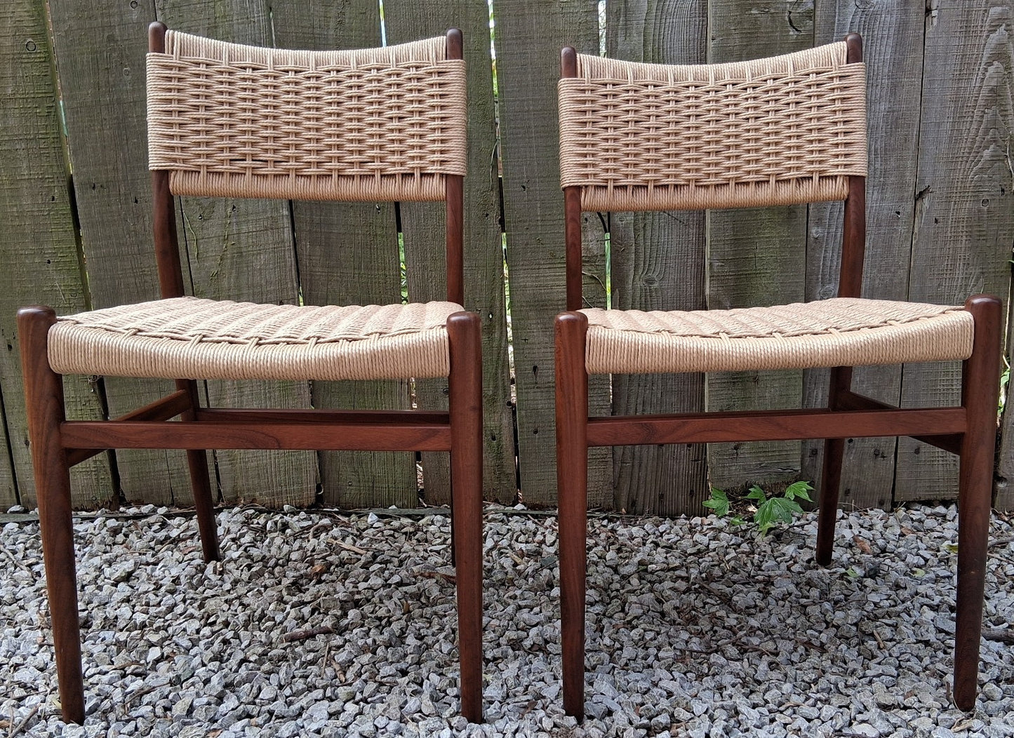 Mid Century Modern 2 danish paper cord back chairs