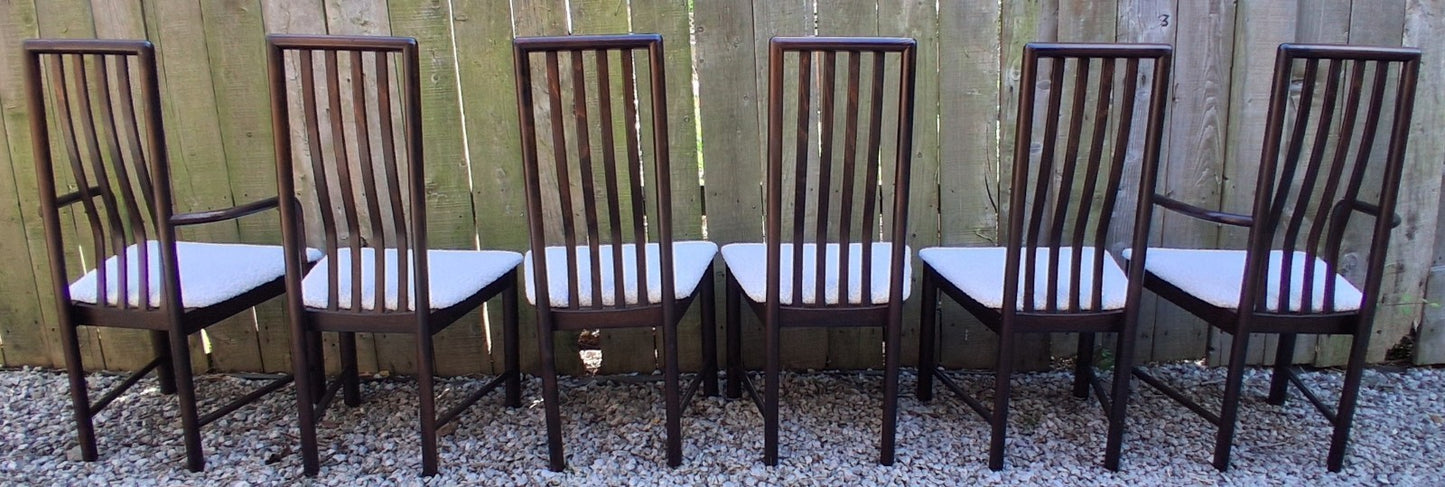 Mid Century Modern Danish Dining Chairs by Boltinge incl 2 carvers Ivory Boucle