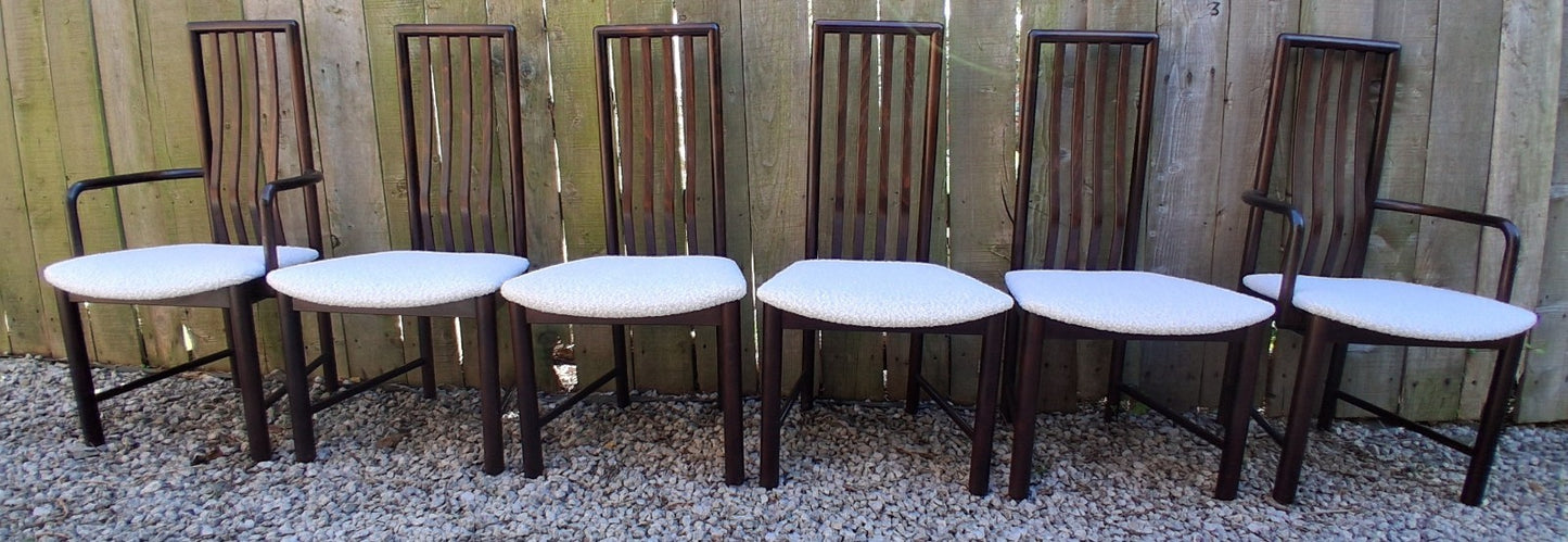 Mid Century Modern Danish Dining Chairs by Boltinge incl 2 carvers Ivory Boucle