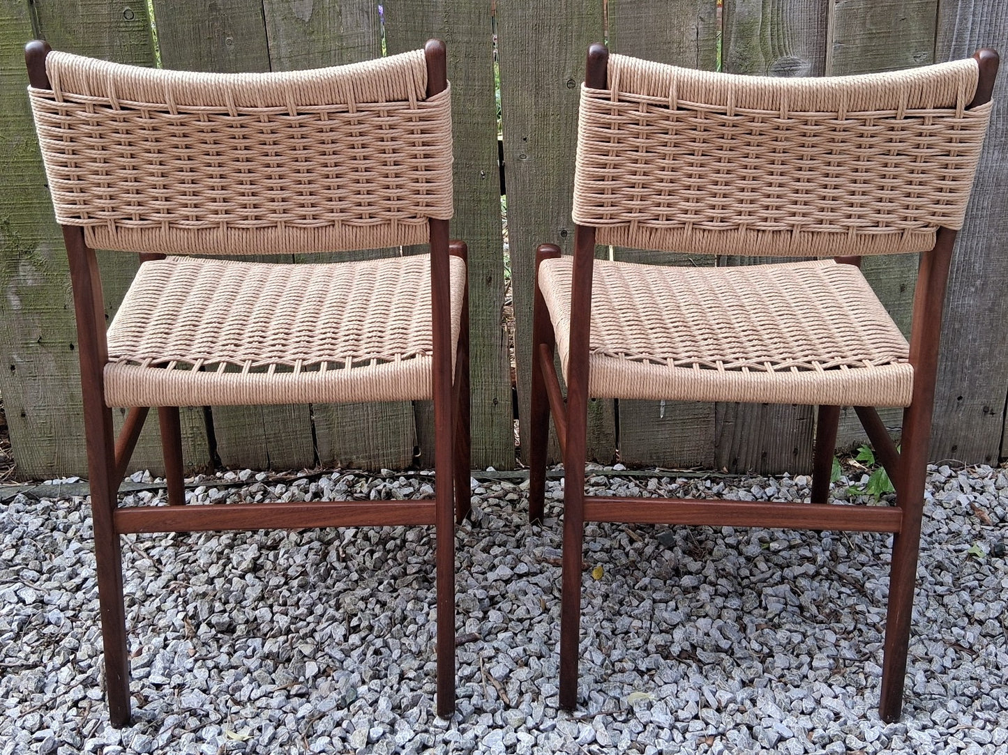 Mid Century Modern 2 danish paper cord back chairs