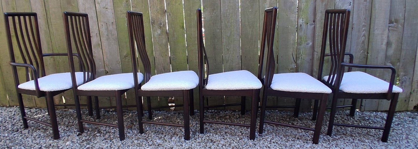 Mid Century Modern Danish Dining Chairs by Boltinge incl 2 carvers Ivory Boucle
