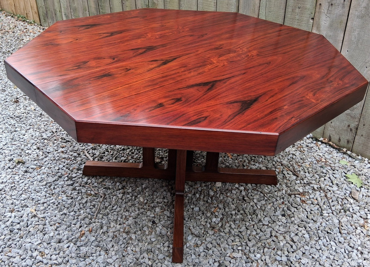 MCM Johannes Andersen octagonal rosewood dining table produced by Hans Bech