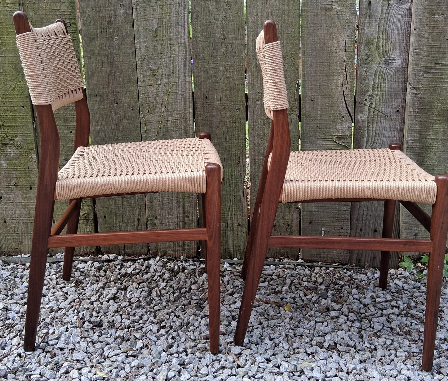 Mid Century Modern 2 danish paper cord back chairs