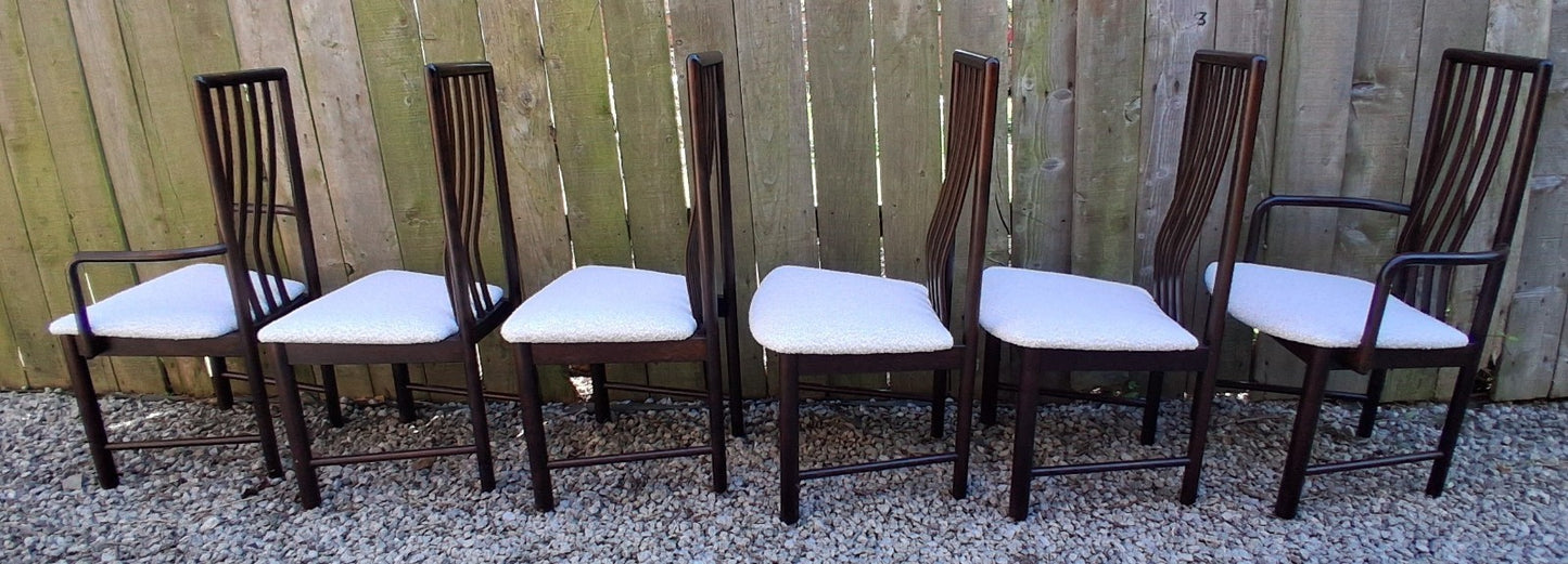 Mid Century Modern Danish Dining Chairs by Boltinge incl 2 carvers Ivory Boucle