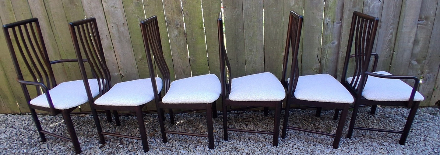 Mid Century Modern Danish Dining Chairs by Boltinge incl 2 carvers Ivory Boucle