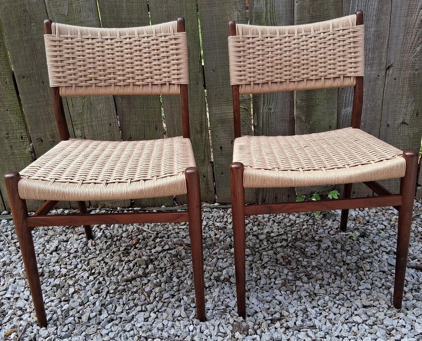 Mid Century Modern 2 danish paper cord back chairs