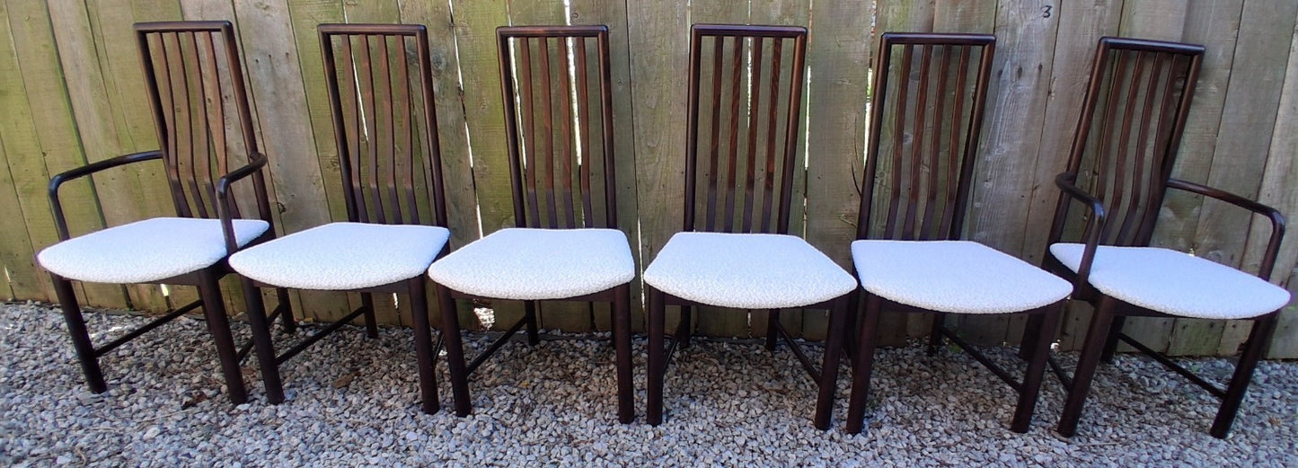 Mid Century Modern Danish Dining Chairs by Boltinge incl 2 carvers Ivory Boucle