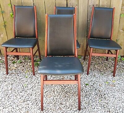 Mid Century Modern Danish Farstrup Rosewood Black Vinyl Chairs 4