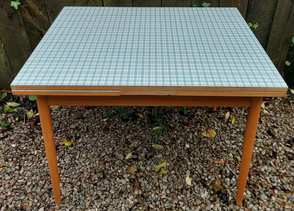 Mid Century Modern Checked Gingham Formica Extending Table