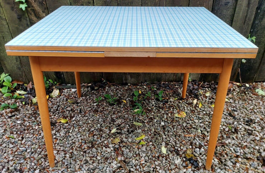 Mid Century Modern Checked Gingham Formica Extending Table