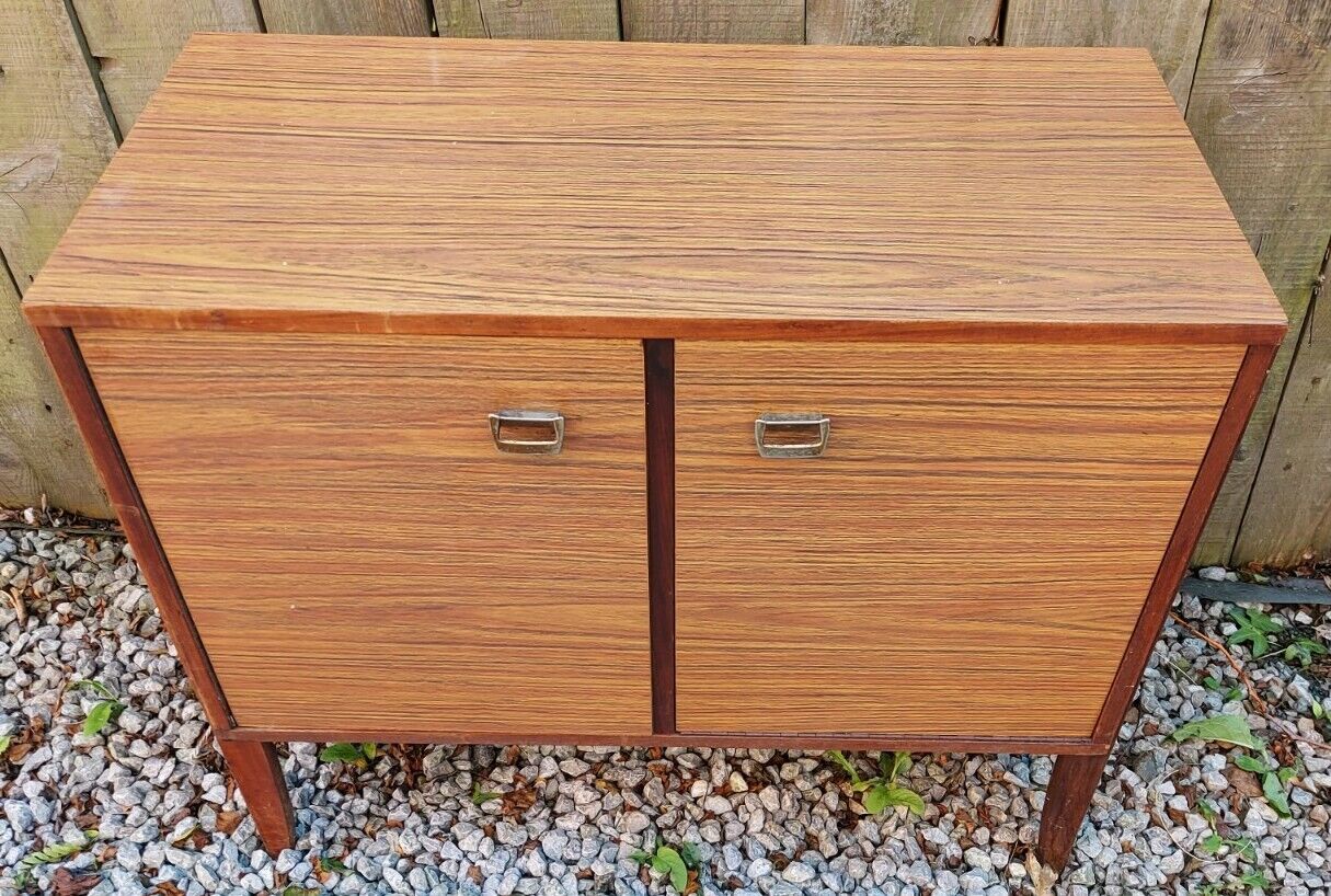 Mid Century Modern Campact Record Holder And Drinks Cabinet Wood Effect Formica