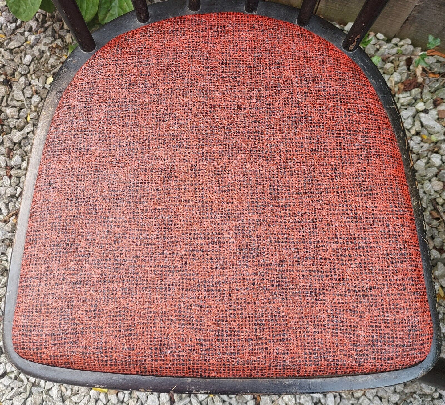 MCM 2 Black Painted Chairs Red Vinyl seat